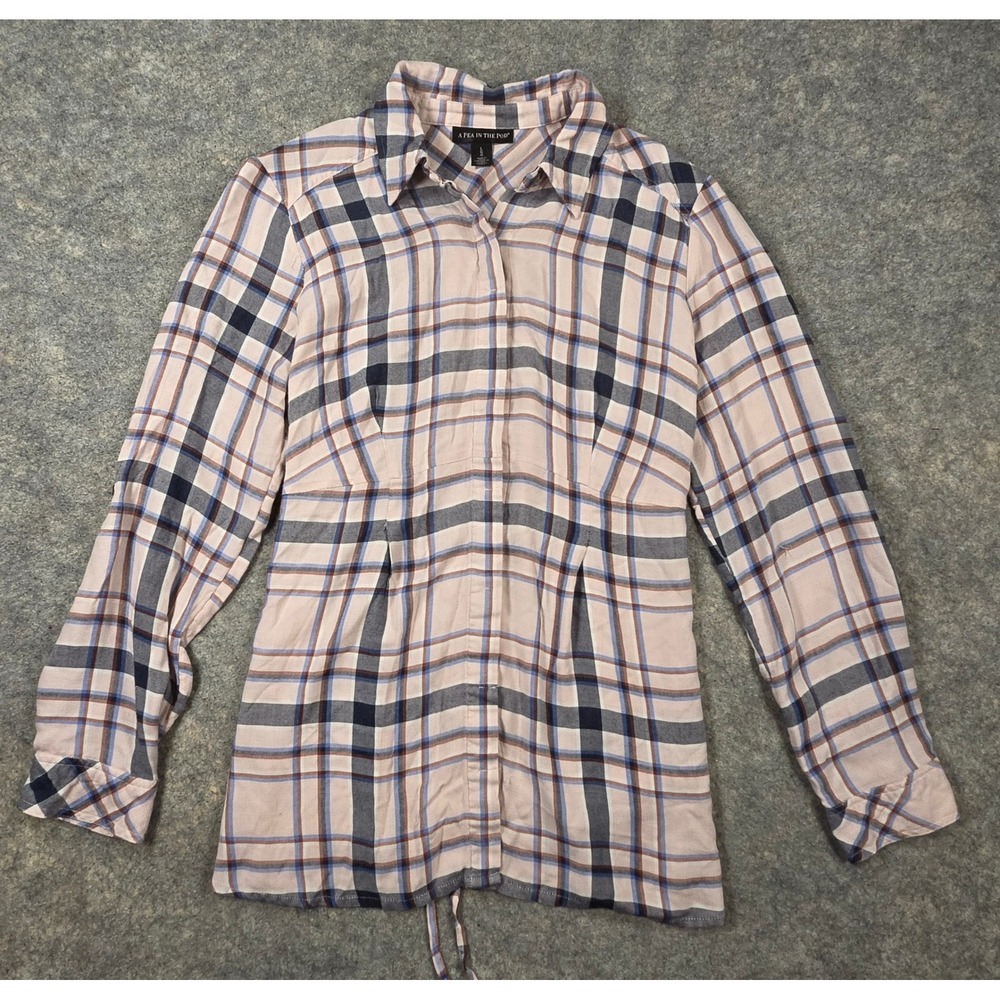 A Pea in the Pod Maternity Plaid Button Down Shirt Pink Blue Navy Large